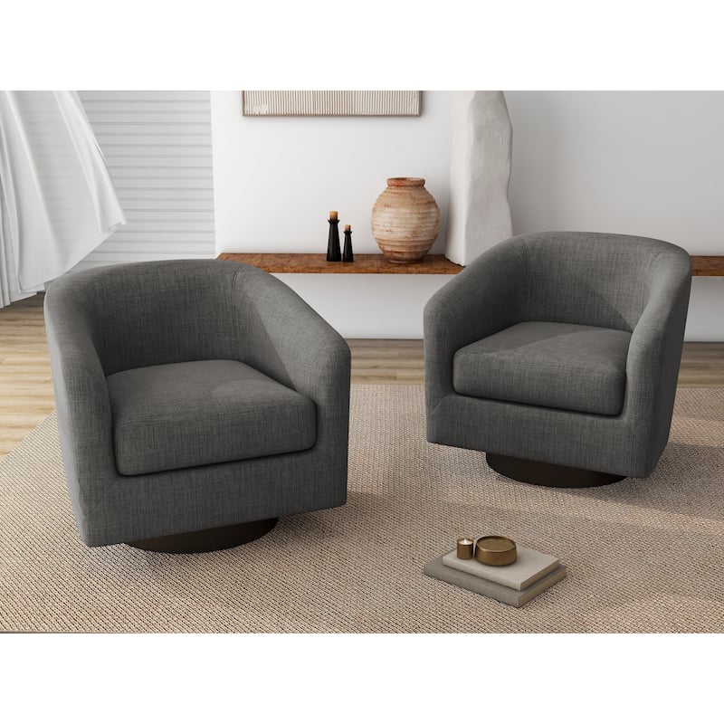 2 Set Round Barrel Chair 360-Degree Swivel Accent Chairs