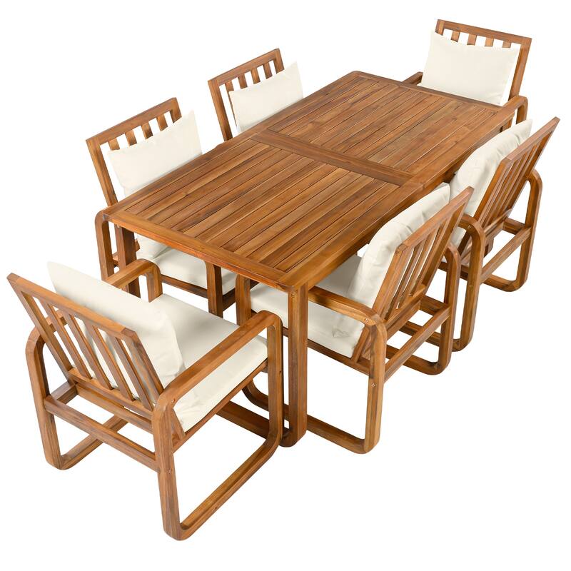 7-Piece Acacia Wood Outdoor Dining Set with Water-Resistant Cushions by Leisure Zone