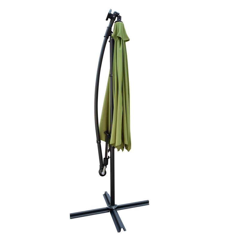 10 ft Solar Powered LED Outdoor Patio Umbrella with Crank and Cross Base for Garden, Deck, and Pool