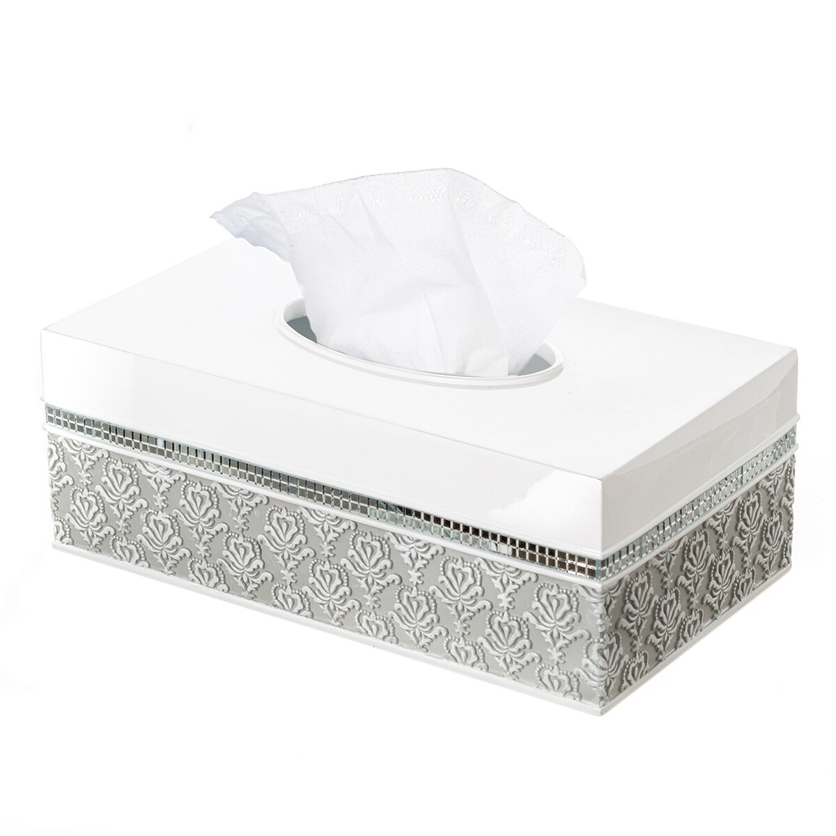 Creative Scents Mirror Damask Gray White Rectangle Tissue Box