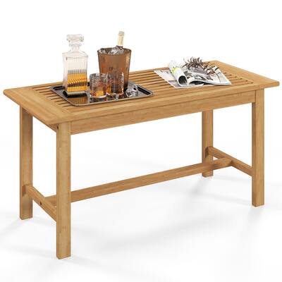 Gymax 36''Patio Coffee Table Solid Wood Coffee Table w/ Slatted