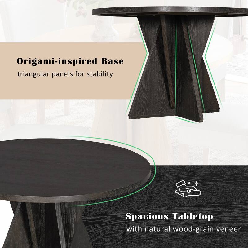 5 Piece Wood Round Dining Table Set with 4 Upholstered Chairs