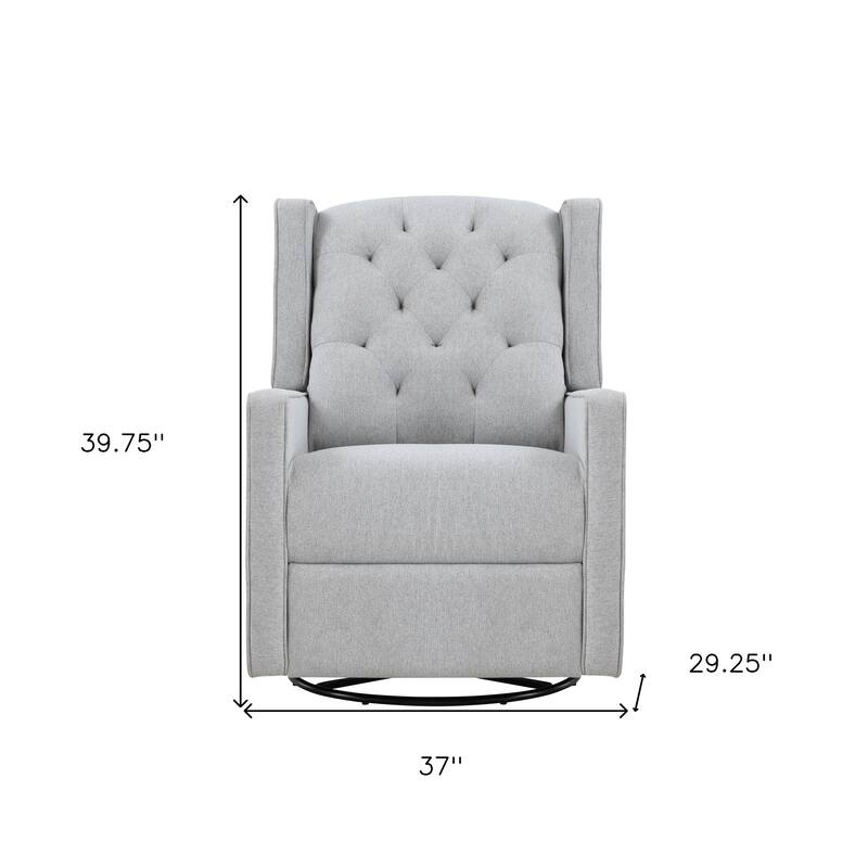 HomeRoots 37" Gray Tufted Fabric Swivel And Gliding Wingback Recliner Chair