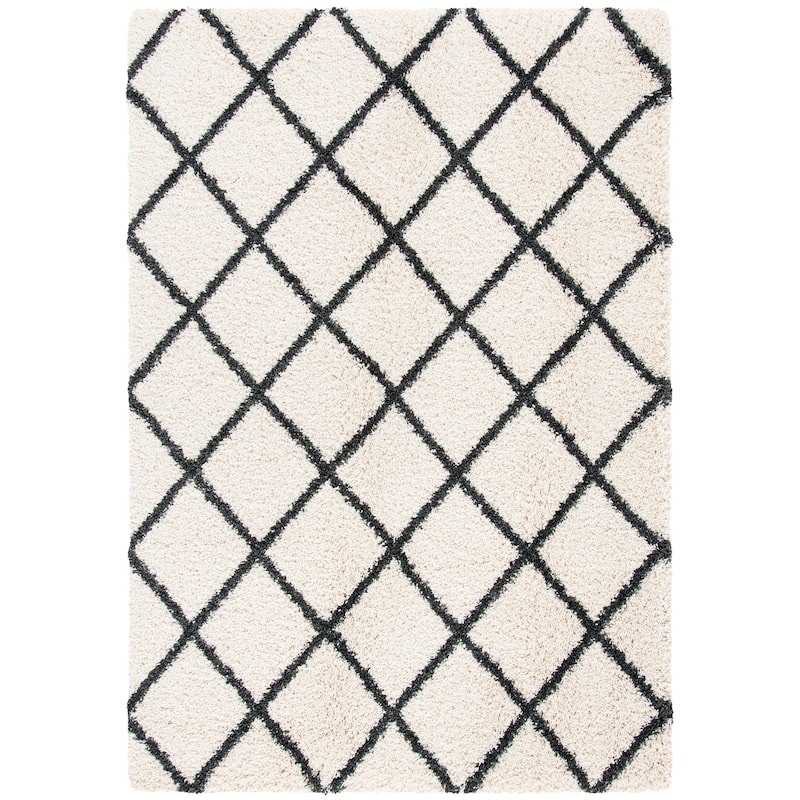 SAFAVIEH Hudson Shag Sherree Trellis 2-inch Thick Rug - 7' Square - Ivory/Dark Grey