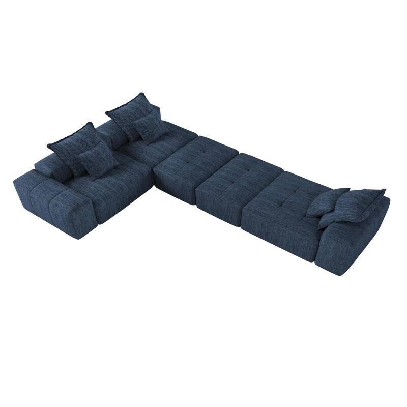 Modern Oversized Modular Sectional Sofa, Sparkling Chenille, 6 PCS DIY, No Assembly, Blue