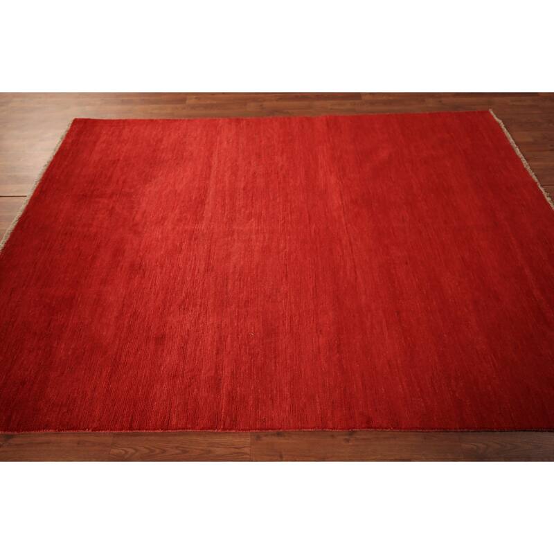 Modern Red Gabbeh Oriental Area Rug Handmade Wool Carpet - 5'5" x 7'5"