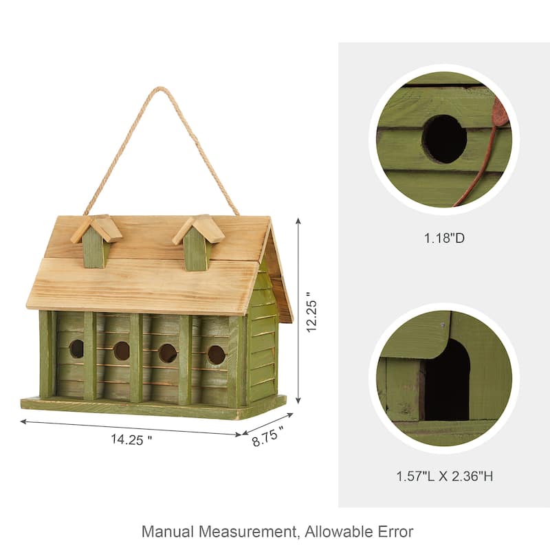 Glitzhome 14.25"L Wood Distressed Solid Wood Cottage Birdhouse