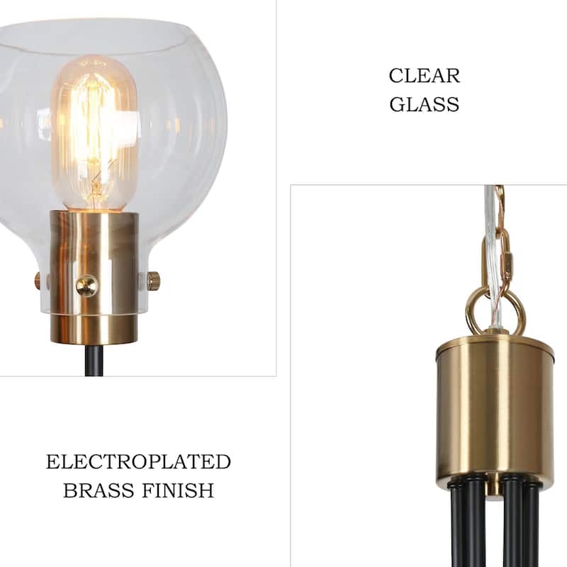 Modern 6-Light Black Gold Wheel Chandeliers Globe Glass Pendant Light for Dining Room