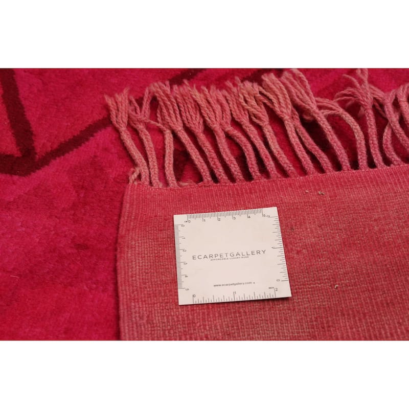 ECARPETGALLERY Hand-knotted Color Transition Dark Pink Wool Rug - 7'8 x 10'6