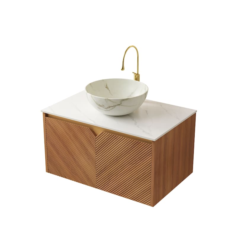 Wall-mounted Bathroom Vanity with Bowl Vessel Basin