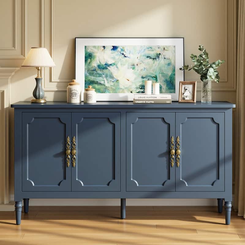 59" Accent Cabinet with 4 Doors – MDF Storage Cabinet, Adjustable Shelves, 200 lbs Top Capacity - Blue