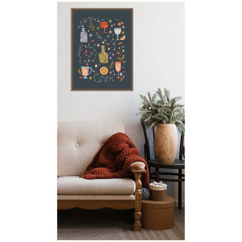Kate and Laurel Sylvie Beaded Holiday Cocktails Framed Canvas by Nikita Jariwala