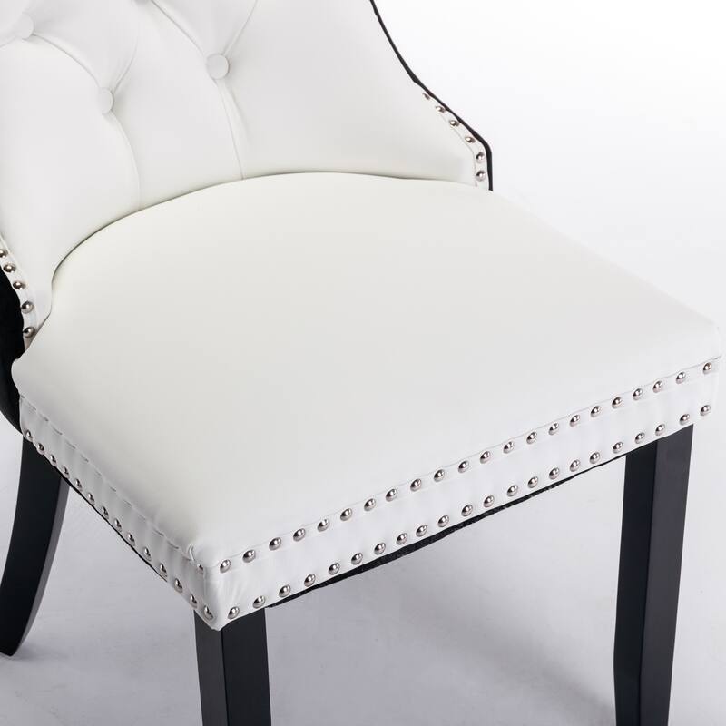 Velvet Tufted Upholstered Dining Chair, Nailhead Trim Accent Dining Chair with Wood Legs 2-pcs Set Side Chair, Black/Orange