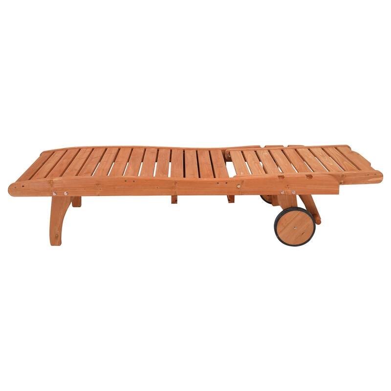 Patio Rolling Wooden Chaise Lounge withe Cup Holder