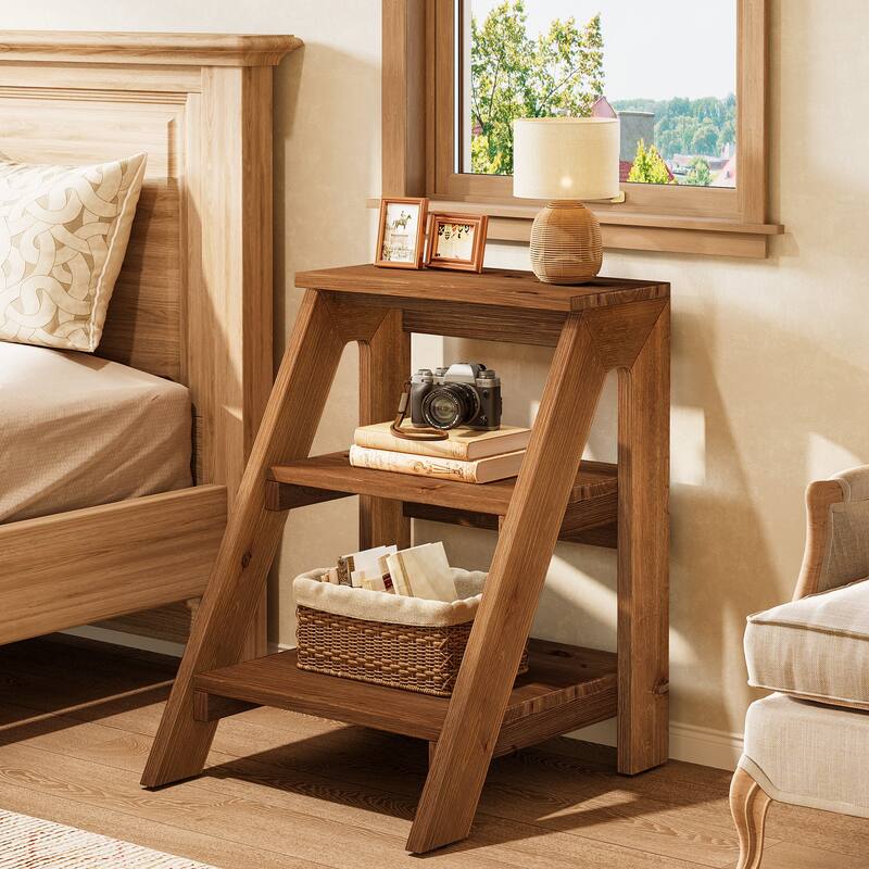 3 Tier Solid Wood End Table for Living Room / Bedroom
