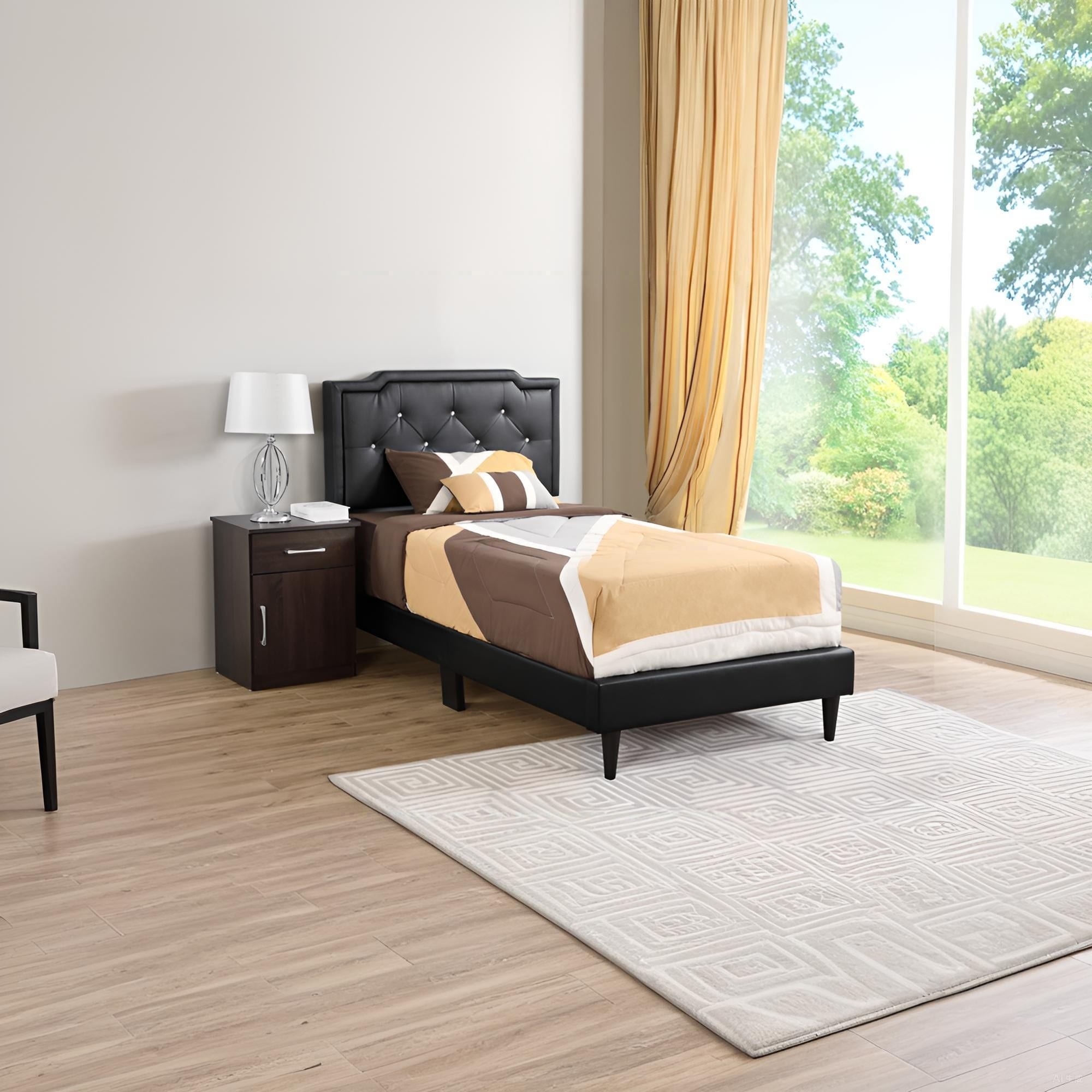 Twin PU Platform Bed with Foam Support