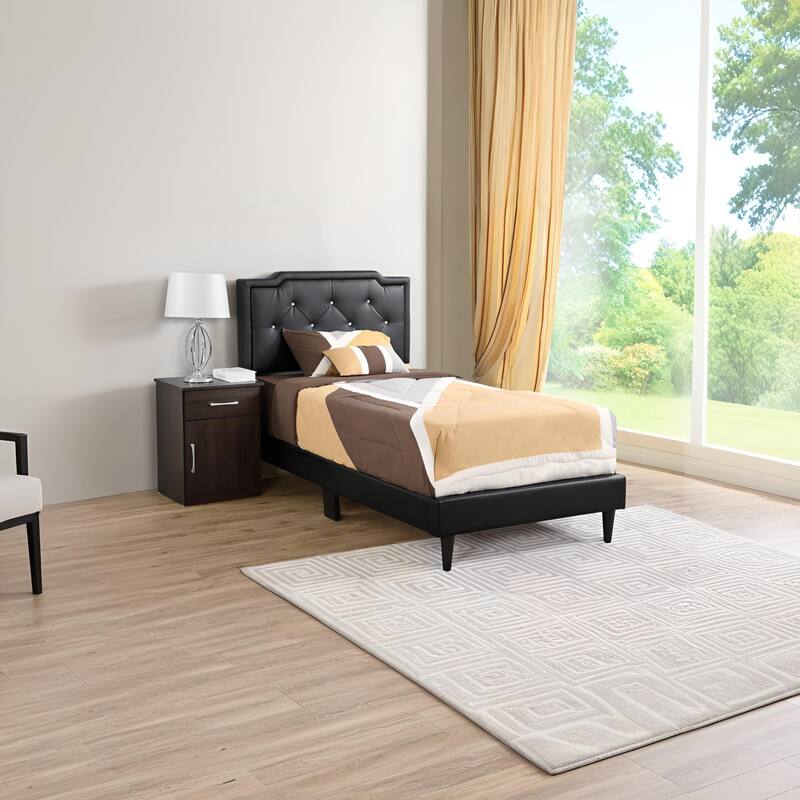 Twin Size PU Elegant Platform Bed with Foam Support - Black