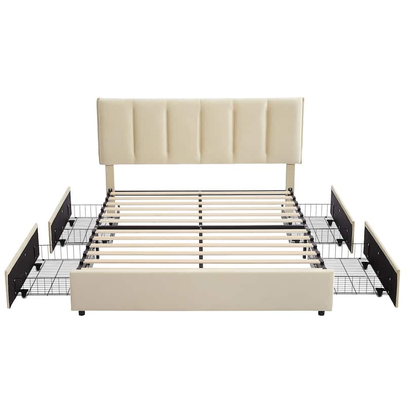 Javlergo Bed Frame with Storage Drawers, Upholstered Platform Bed Frame with Adjustable Headboard
