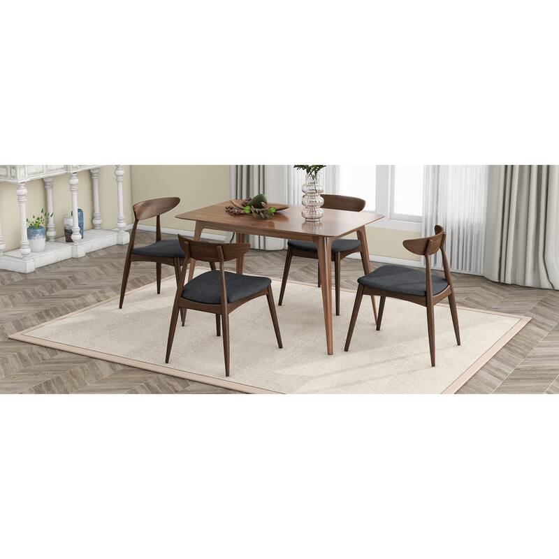 Roomfitters 5-Piece Mid-Century Dining Set, 47" Walnut Table with 4 Ergonomic Upholstered Chairs