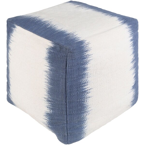 18" Denim Blue and Ivory Pouf Ottoman with Knife Edge - N/A