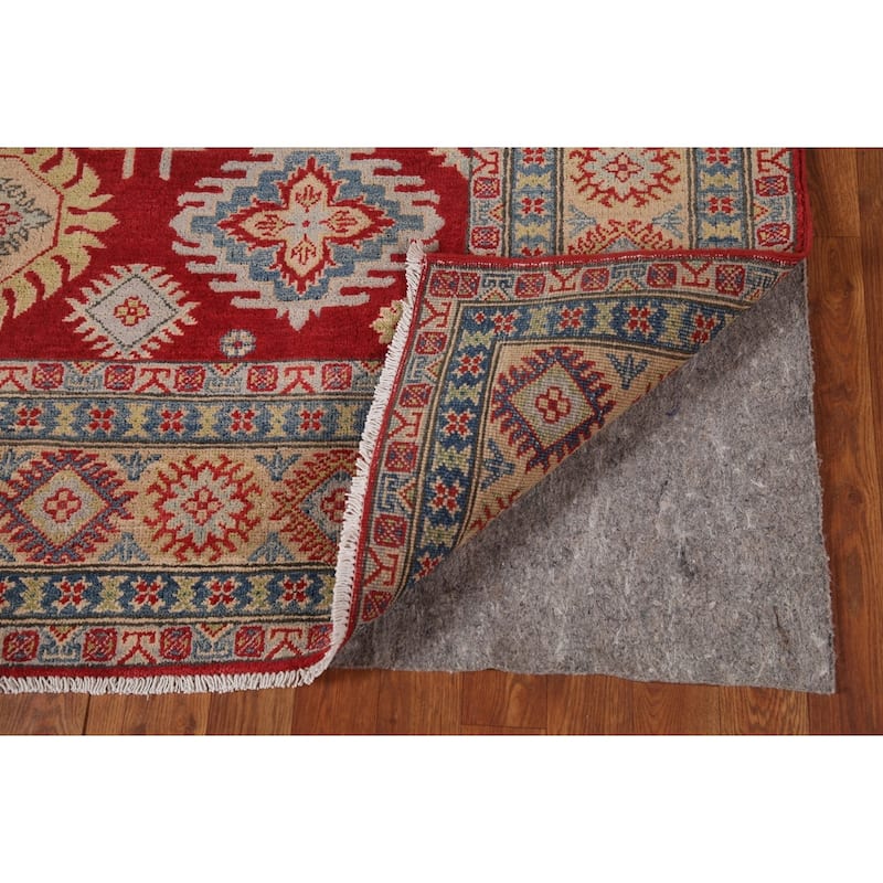 Red Geometric Kazak Area Rug Handmade Oriental Wool Carpet - 6'0" x 8'10"