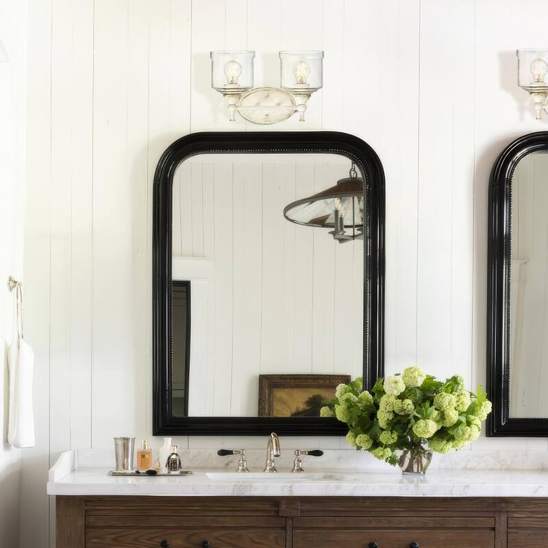 Keating 2 Light Bath Vanity in Antique Ivory with Hammered Water Glass Shade - White