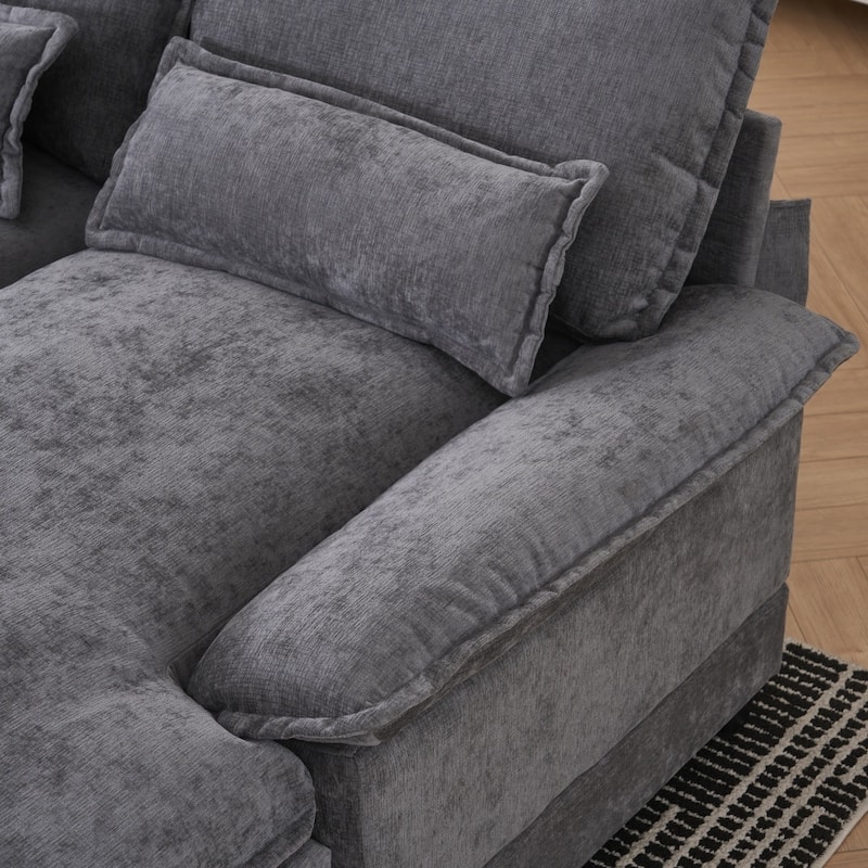 U-shaped Modern Upholstered Sectional Sofa with Storage and Cupholders, USB Ports