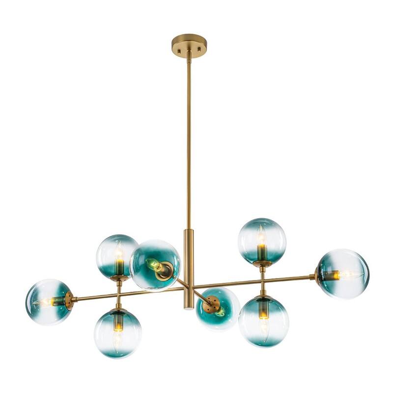 Modern 8-Light Gradient Blue Glass Bubble Linear Sputnik Chandelier