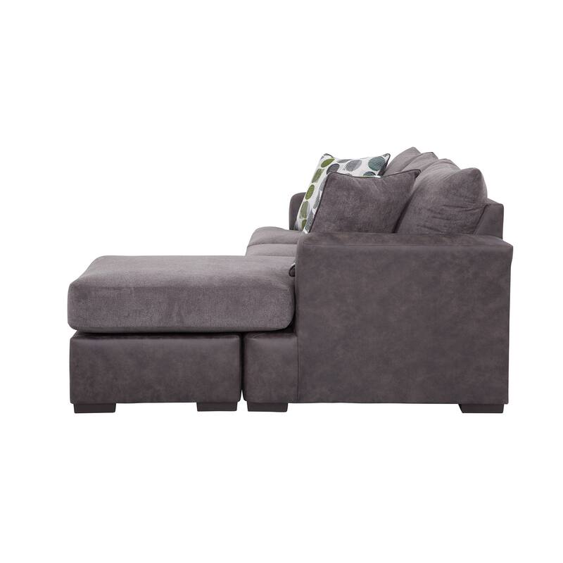 American Furniture Classics Model Modern Sofa with Chaise in Dark Gray and Black Vegan Leather