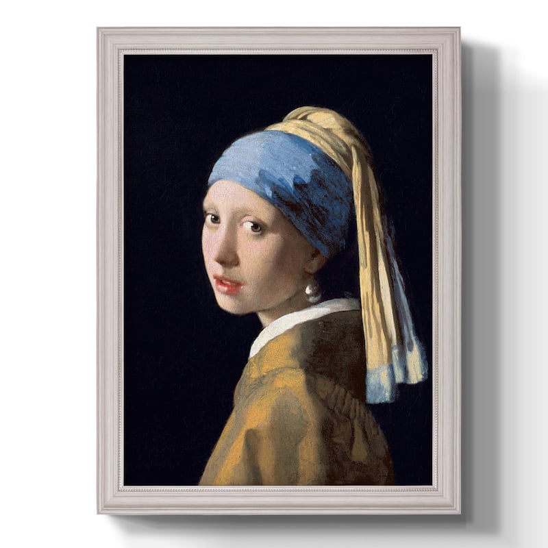 Girl with a Pearl Earring Premium Framed Canvas- Ready to Hang - 24X36 - White