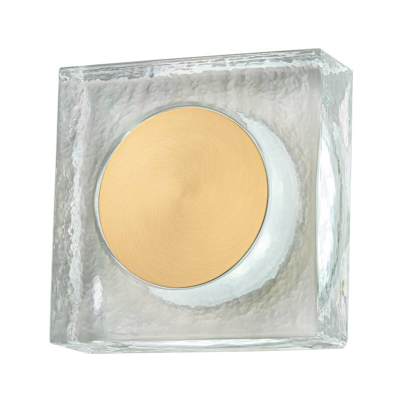 Square LED Wall Sconce Clear Textured Handblown Glass Shade Dimmable