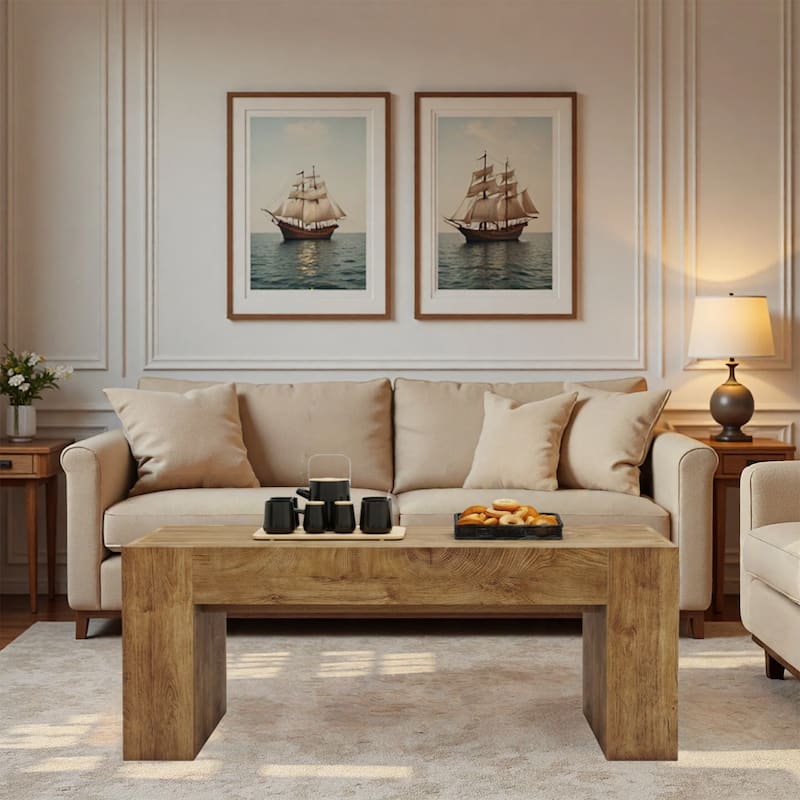 48" Farmhouse Coffee Table Center Table Side Table Cocktail Table Accent Table with Hidden Storage Drawer