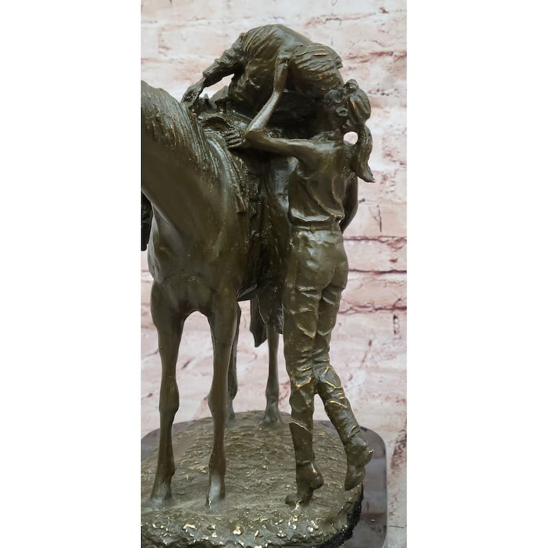 Bronze Equestrian Statue – Children Embracing Imitative Horse On Marble