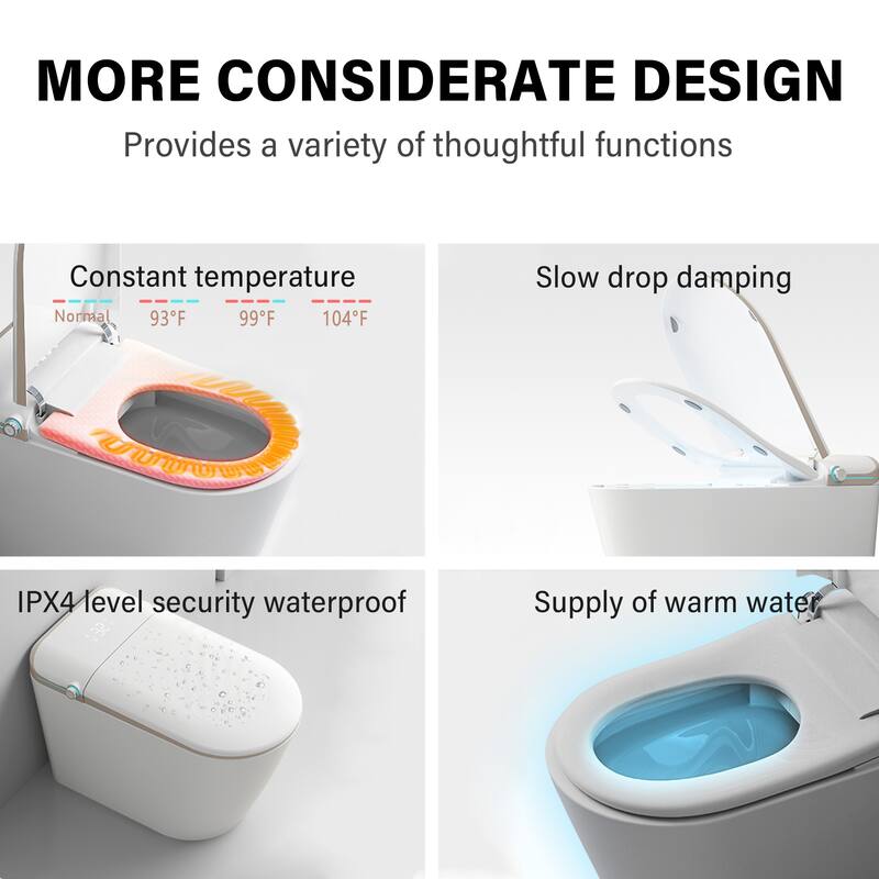 Yulika Elongated Smart Toilet Bidet in Auto Open, Auto Flush Heated Seat and Warm Air Dryer - gold