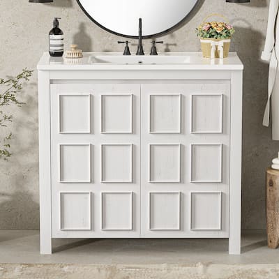 36" Bathroom Vanity Organizer with Ceramic Sink, Set Bathroom Storage Cabinet