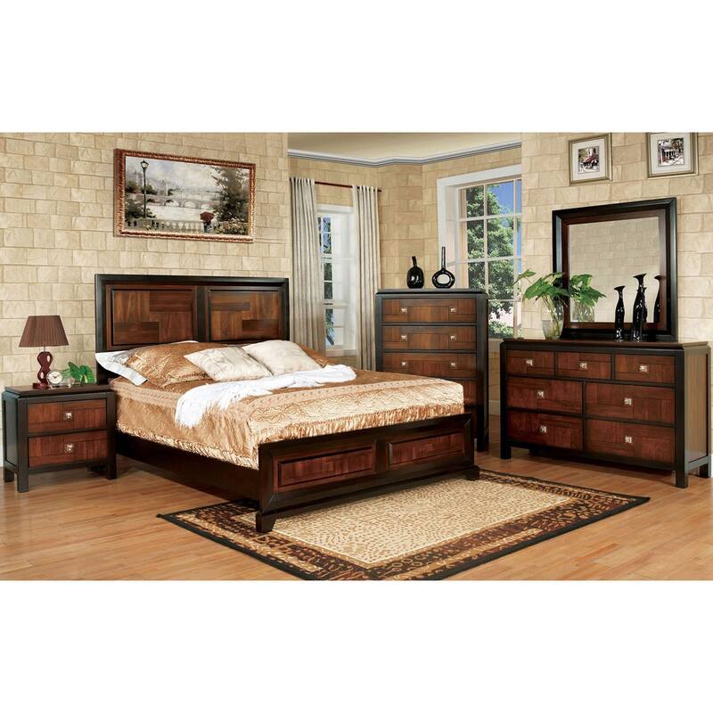 2 Drawers Nightstand With Two-Tone Design, Acacia and Walnut