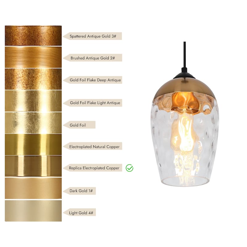 Modern Contemporary 1-Light Black and Gold Hammered Glass Pendant Light Fixtures for Kitchen Island