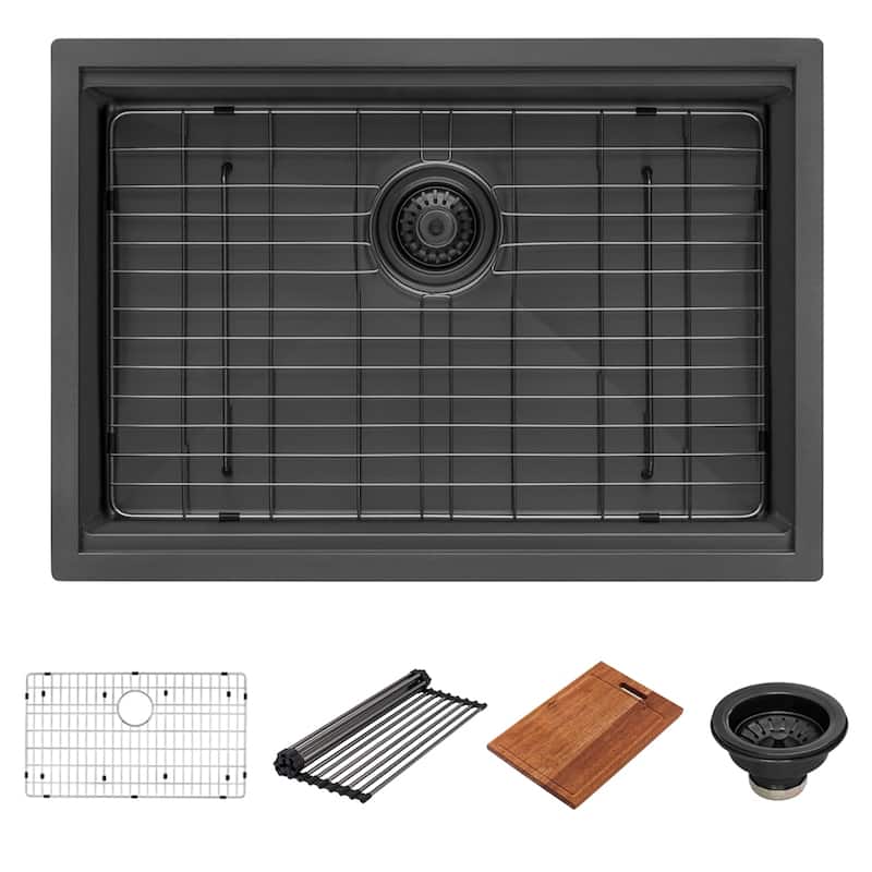 Ruvati 30-inch Gunmetal Black Stainless Steel Workstation Undermount Kitchen Sink - RVH6530BL