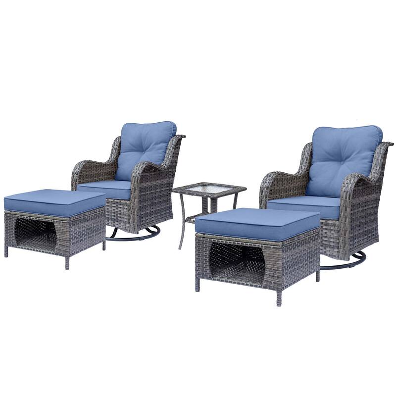 High Back Wicker Patio Furniture Outdoor Swivel Chair Set with Cushion