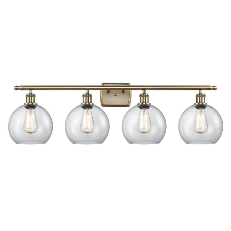 Innovations Lighting Ballston Athens - 4 Light 36" Bath Vanity Light - 8" Shade - Clear/Antique Brass Finish