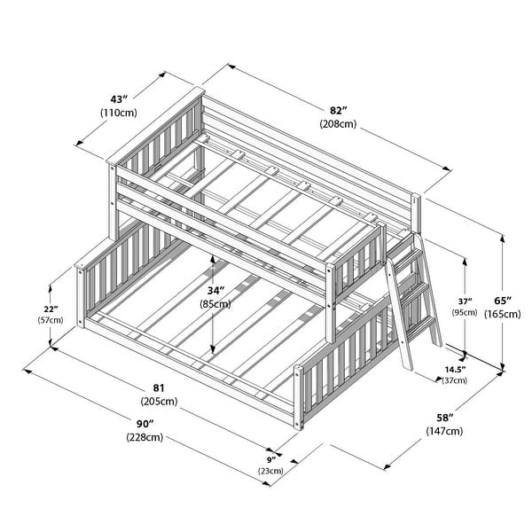 Max and Lily Twin over Full Low Bunk with Angled Ladder on End