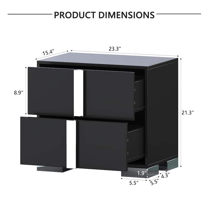 Roomfitters Elegant Mirrored Nightstand with 2 Drawers and Metal Handle, Bedside Table for Bedroom or Living Room