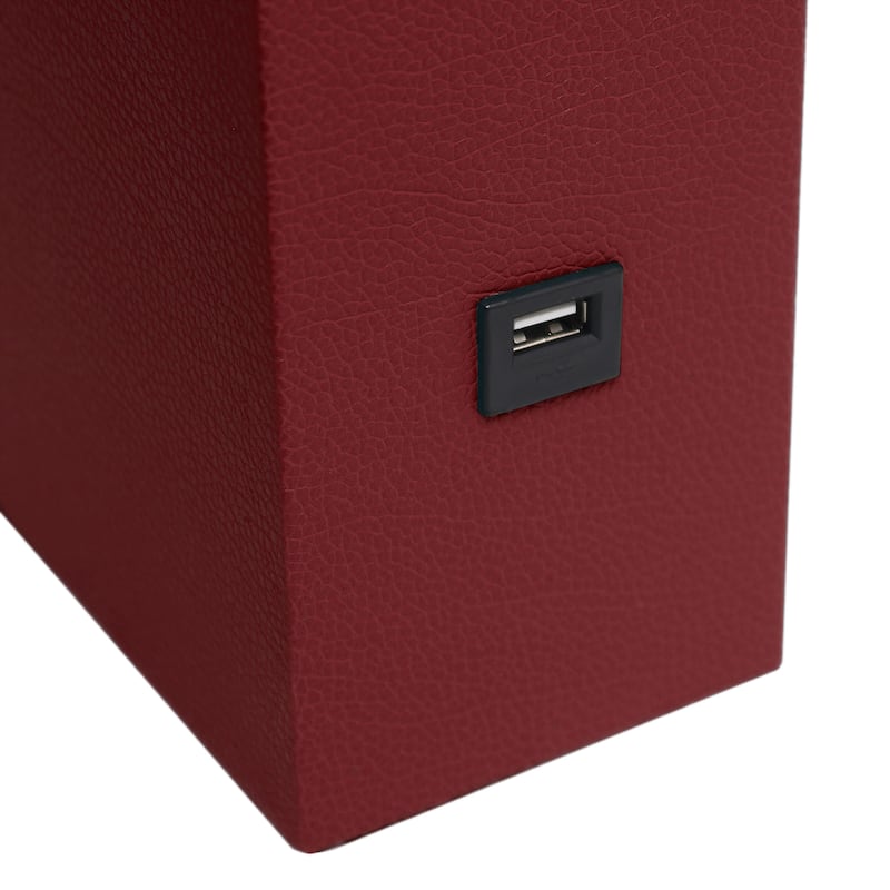 Modern Leather Table Lamp with USB and White Fabric Shade