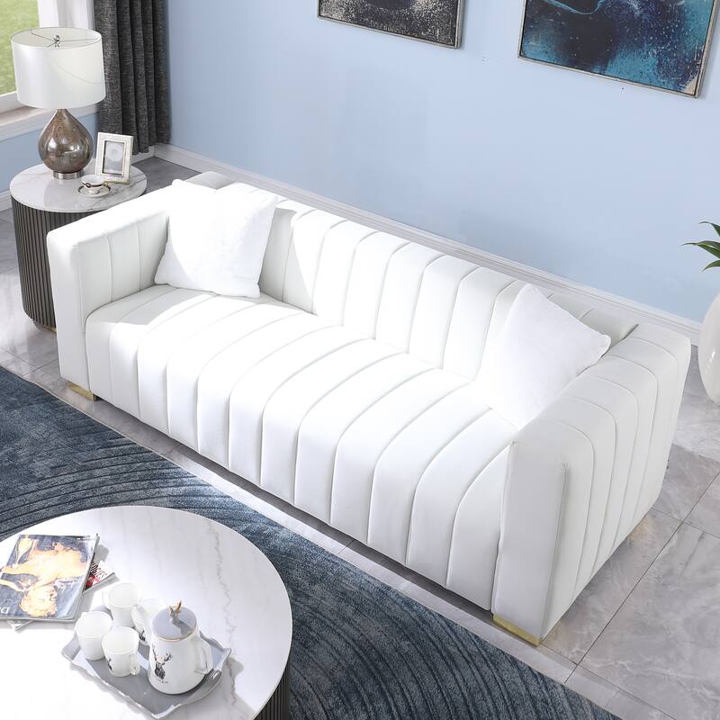 Modern Chesterfield Couch Channel Sofa with Velvet Upholstery