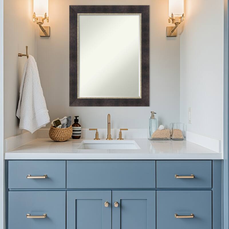 Odin Half-Inch-Bevel Framed Bathroom Vanity Wall Mirror - Odin Antique Bronze - 23 x 29 in