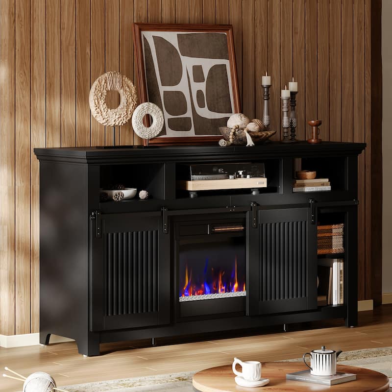 Bestier 60'' Fireplace TV Stand with Electric Fireplace Heater & Storage Cabinet for TVs up to 65 Inch