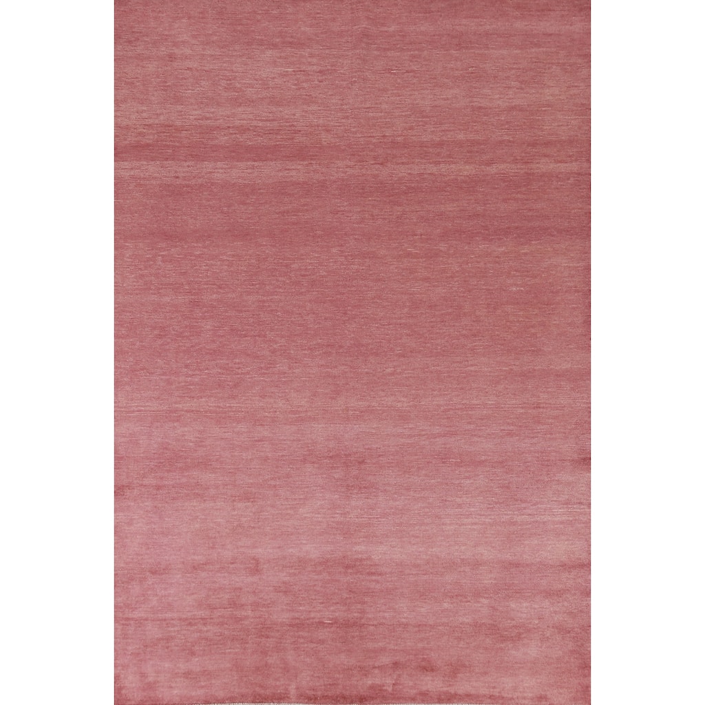 Hand Knotted Oriental 100% Wool Carpet Modern Solid Pink Gabbeh Area Rug - 9' 2'' X 6' 1''
