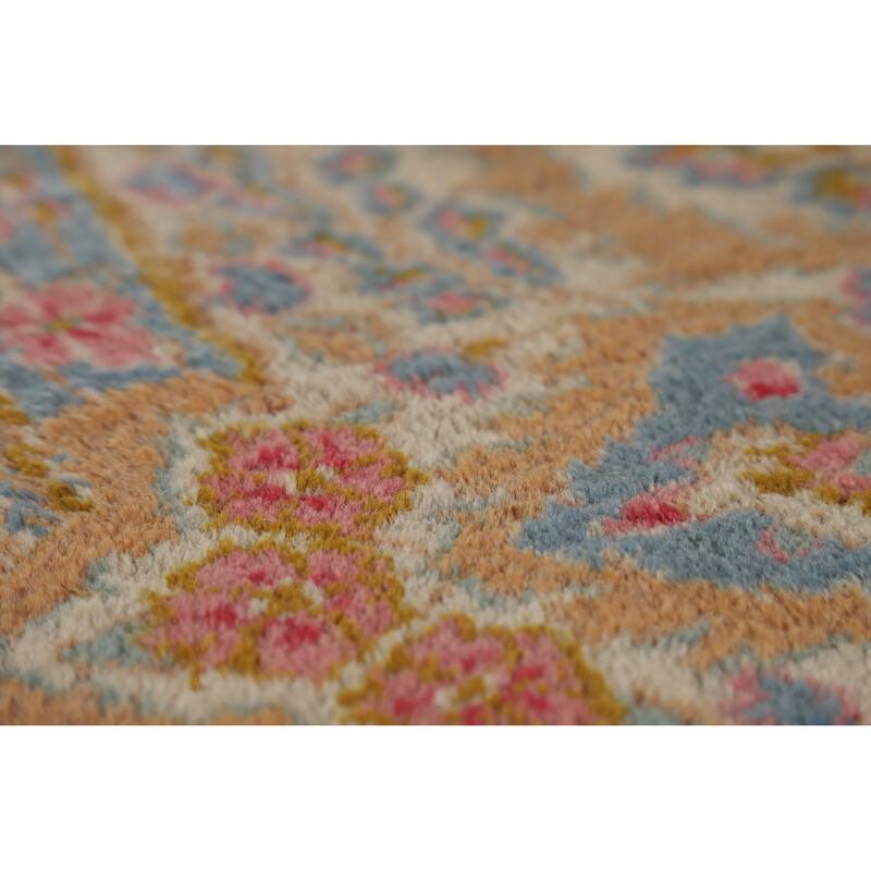 Hand Knotted Oriental 100% Wool Carpet Traditional Floral Pink Kerman Area Rug - 11' 11'' X 8' 6''