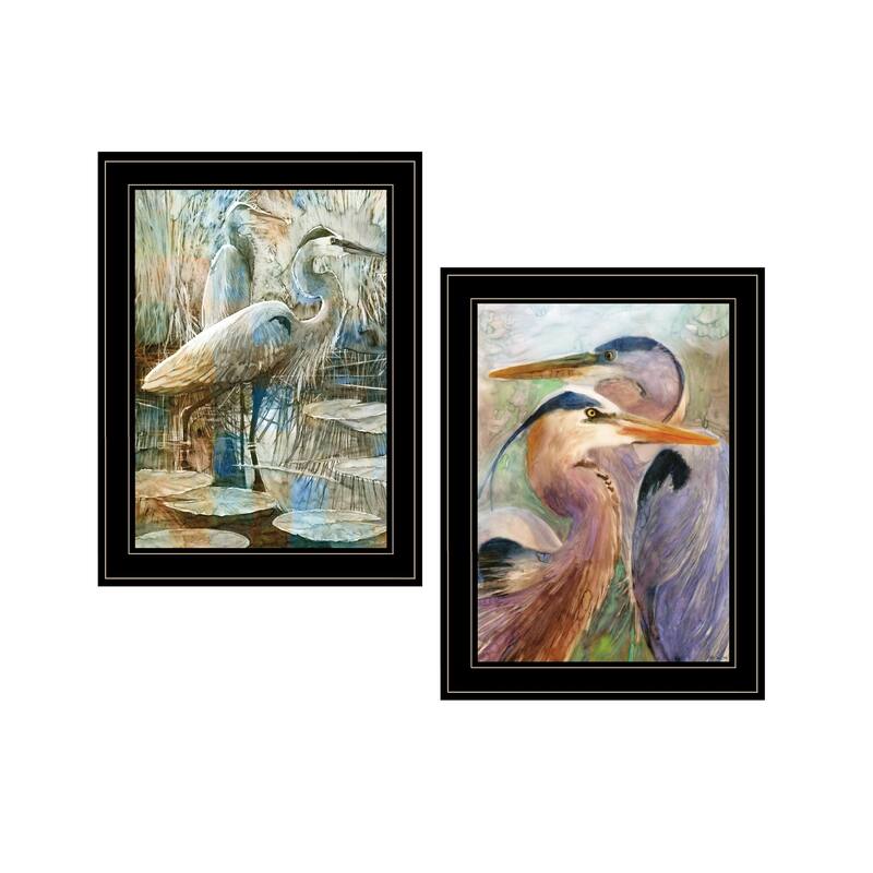 TrendyDecor4U Traditional "Blue Heron Duet" 2-Piece Vignette by Stellar Design Studio - Blue, Tan, Brown - Black