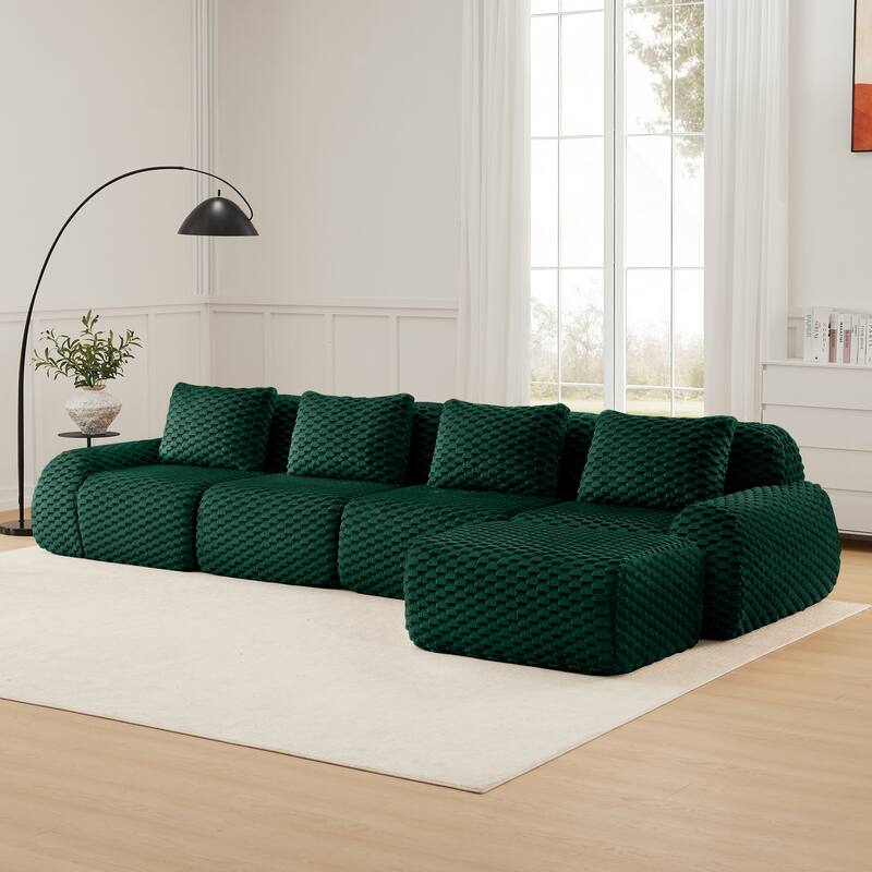 146" Modern L-Shaped Modular Sectional Sofa for Living Room,Flannelette Fabric,Oversized 4-Seater Couch - Green